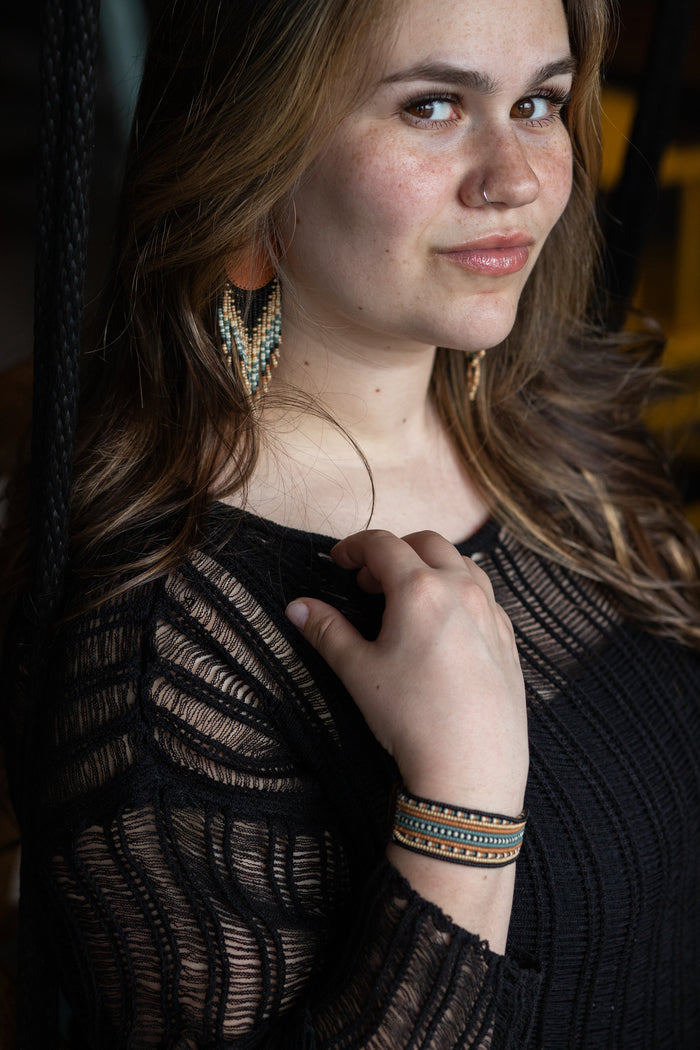 Daybreak Leather + Beads Butterfly Stripes in Black