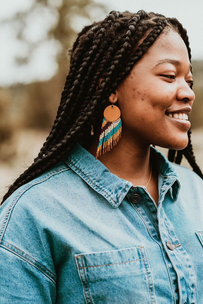 Cascade Leather + Beads Earrings