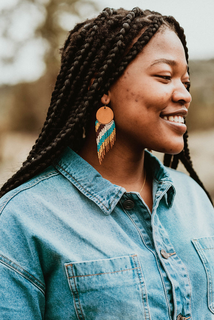 Cascade Leather + Beads Earrings