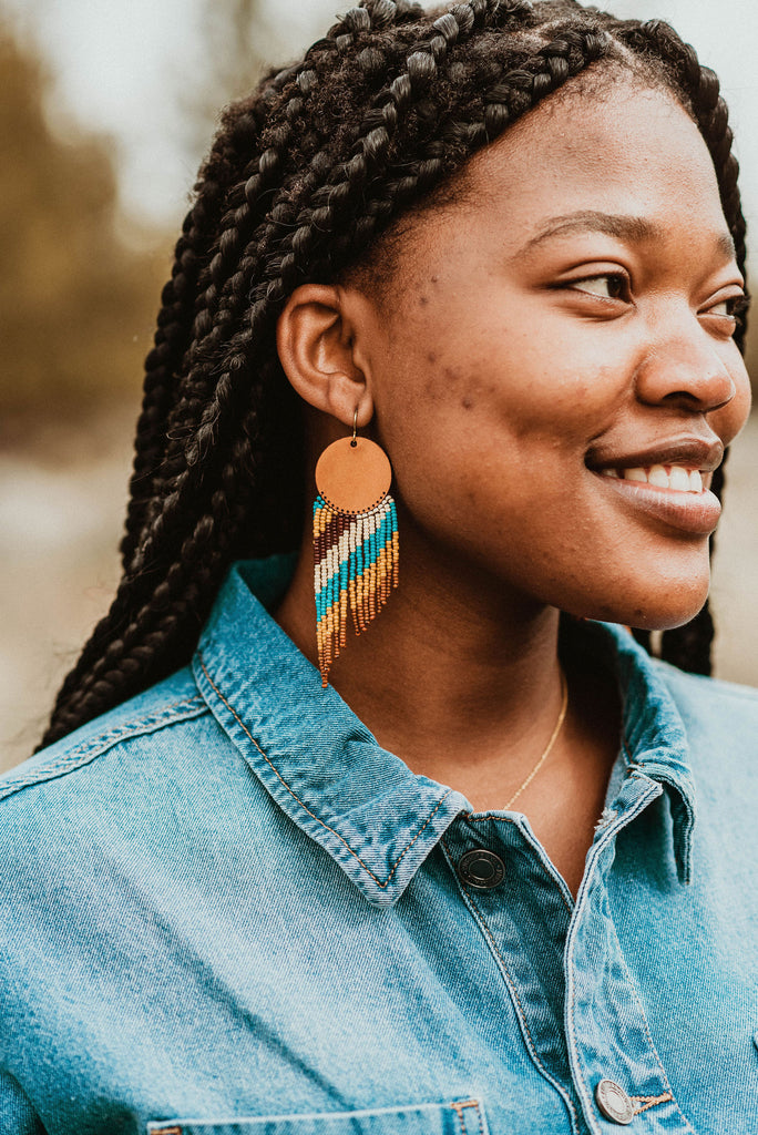 Cascade Leather + Beads Earrings