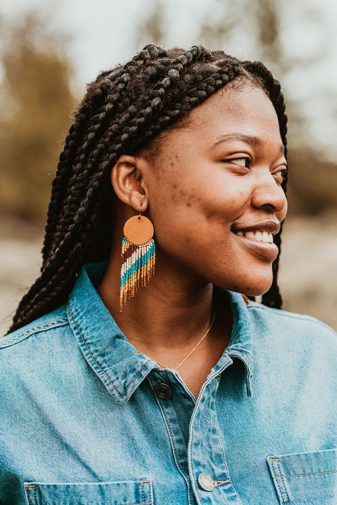 Cascade Leather + Beads Earrings