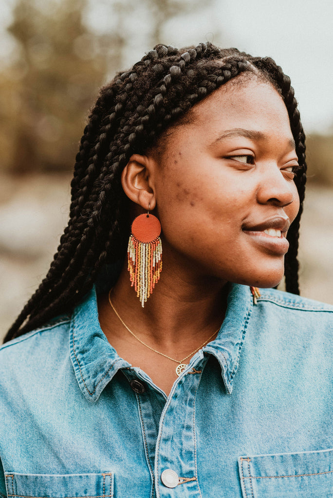 Cascade Leather + Beads Earrings