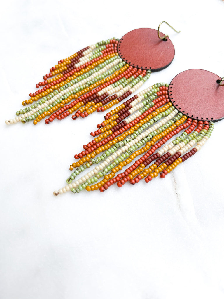 Cascade Leather + Beads Earrings
