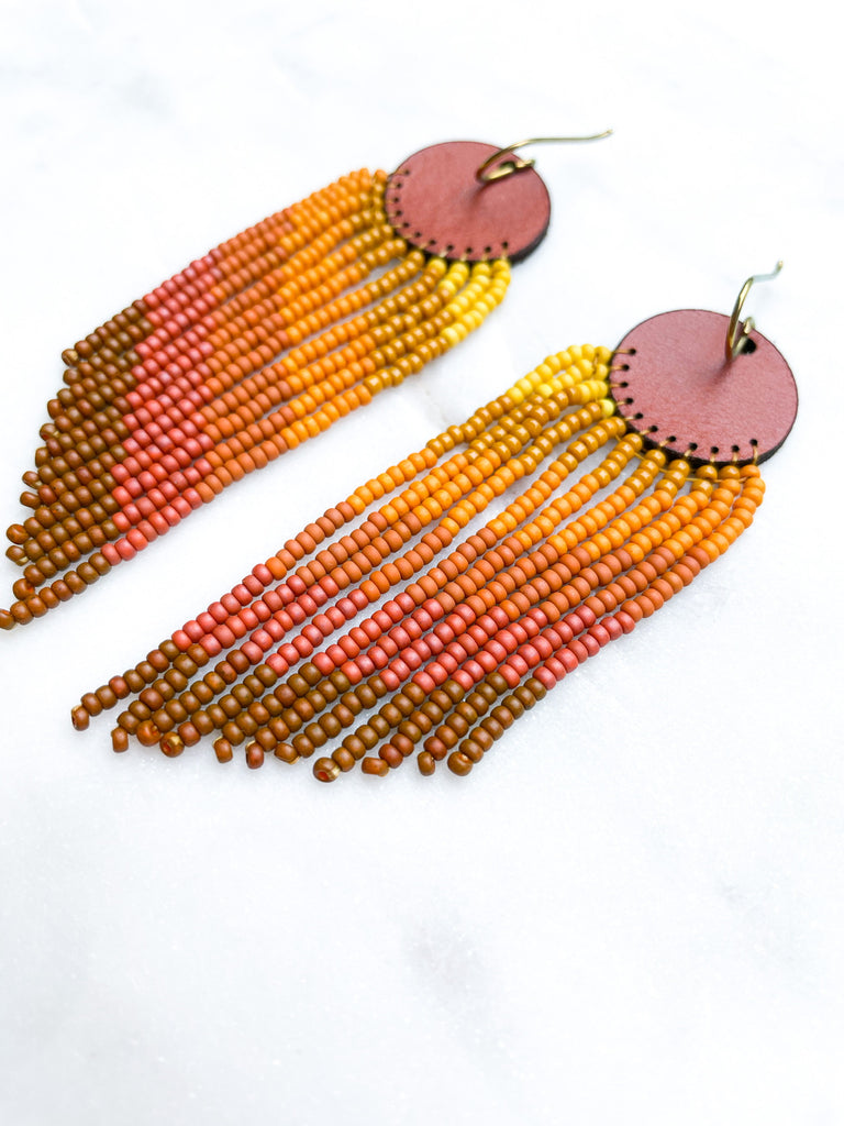Cascade Leather + Beads Earrings