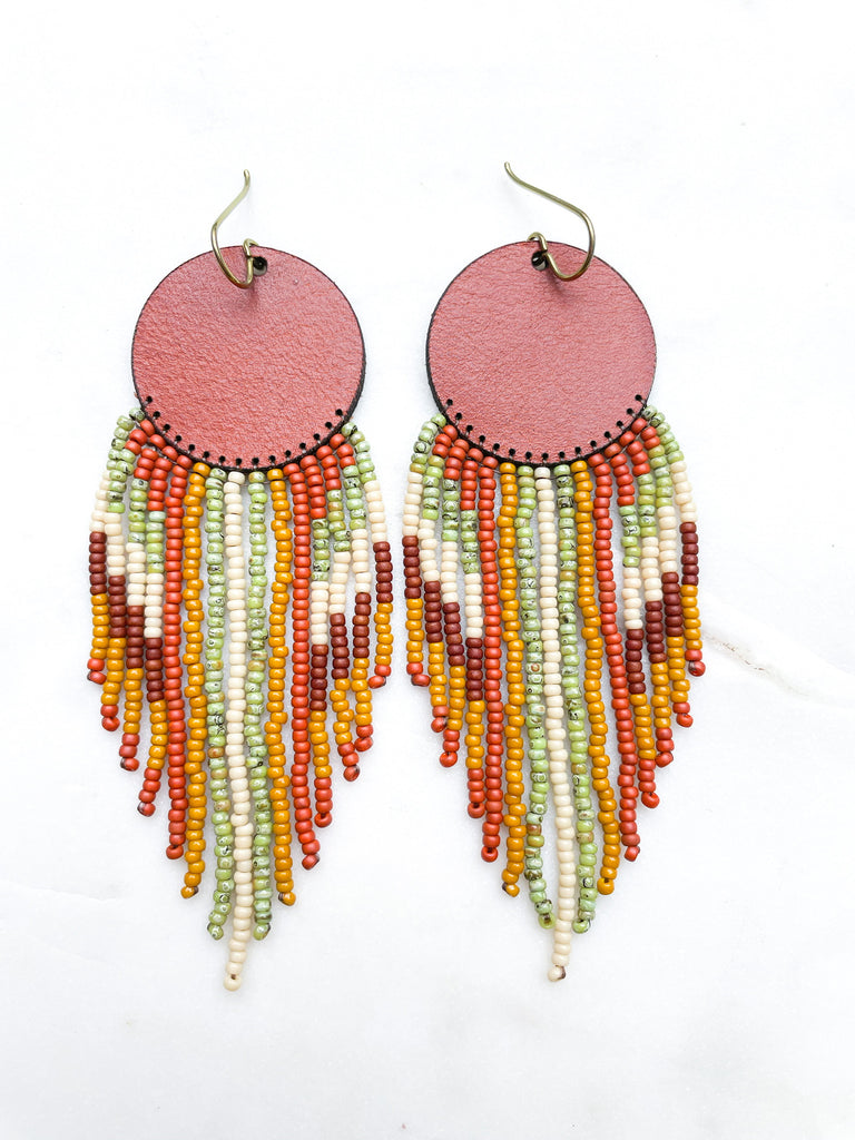 Cascade Leather + Beads Earrings