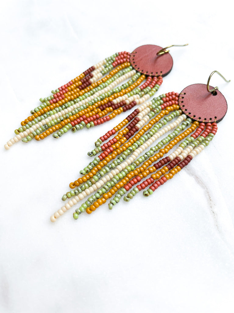 Cascade Leather + Beads Earrings