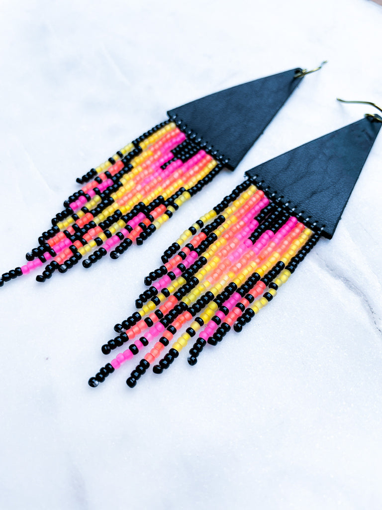 Cascade Leather + Beads Earrings