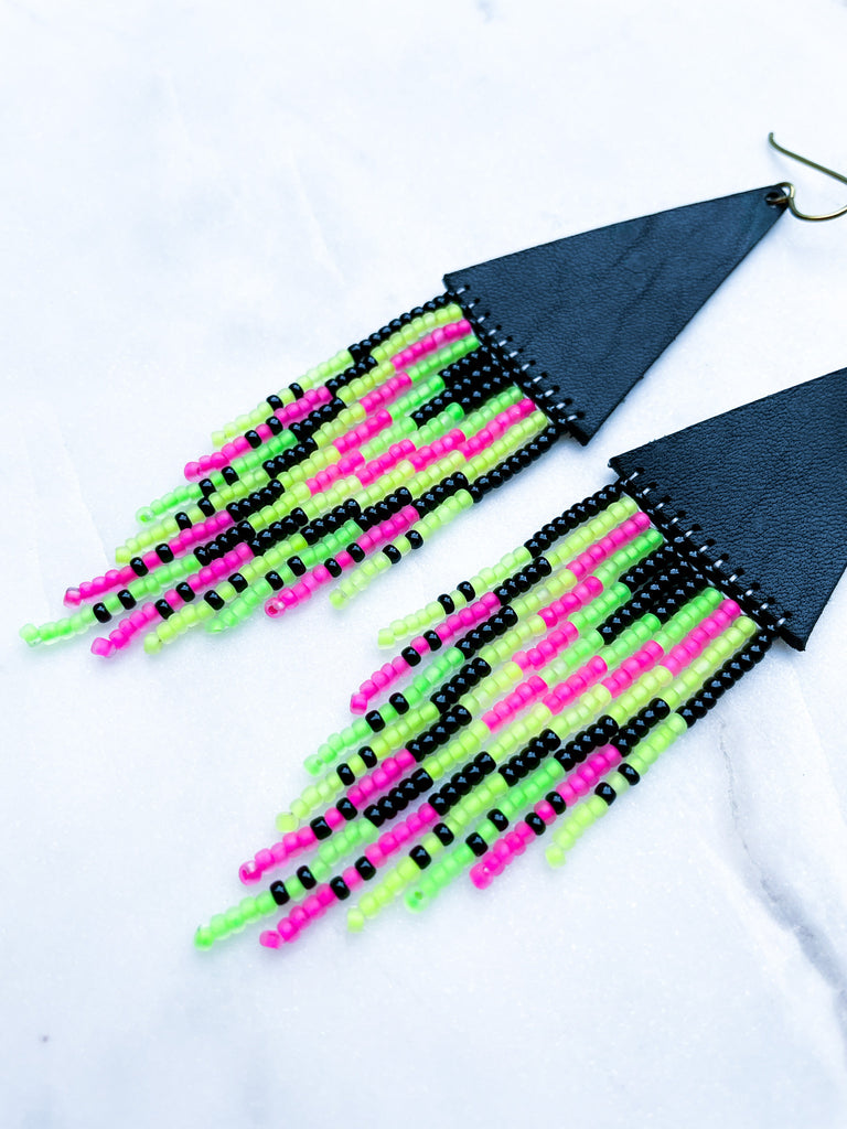 Cascade Leather + Beads Earrings