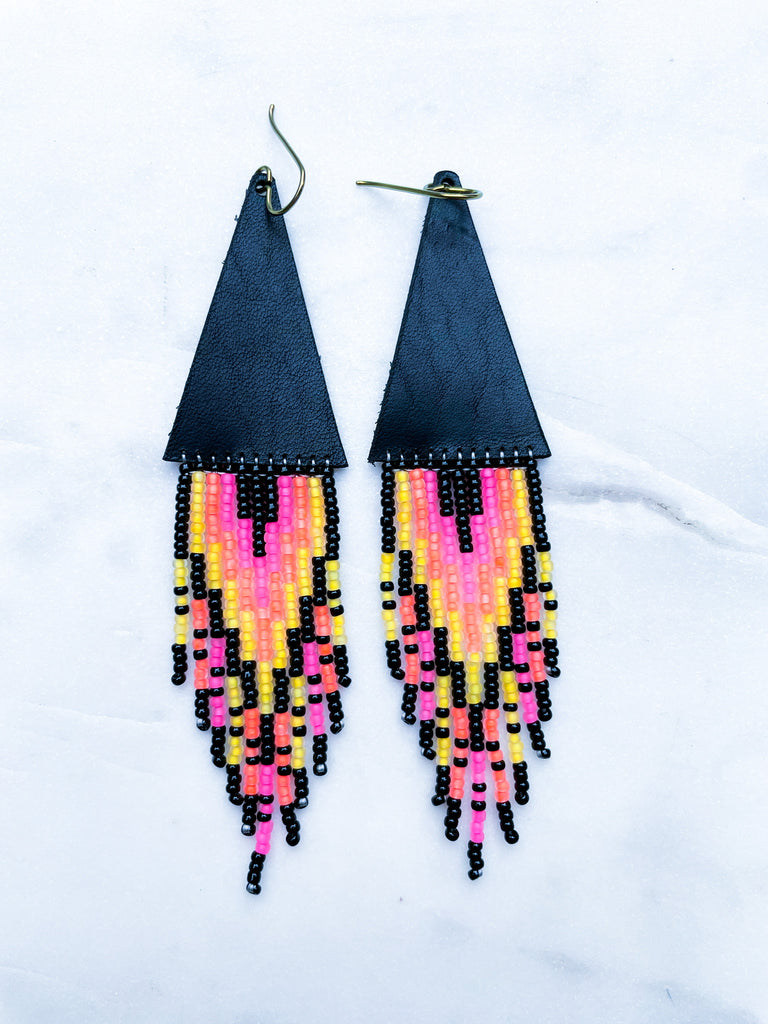 Cascade Leather + Beads Earrings