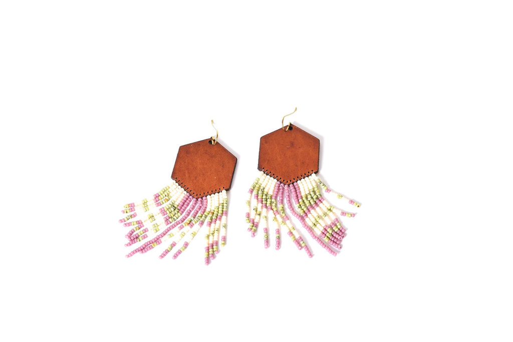 Leather+Beads Hex Diffuser Earrings
