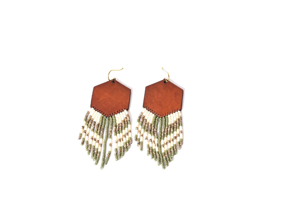 Leather+Beads Hex Diffuser Earrings