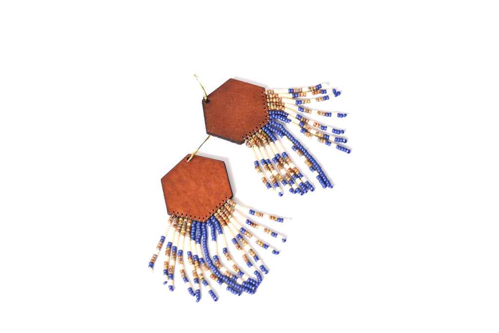 Leather+Beads Hex Diffuser Earrings