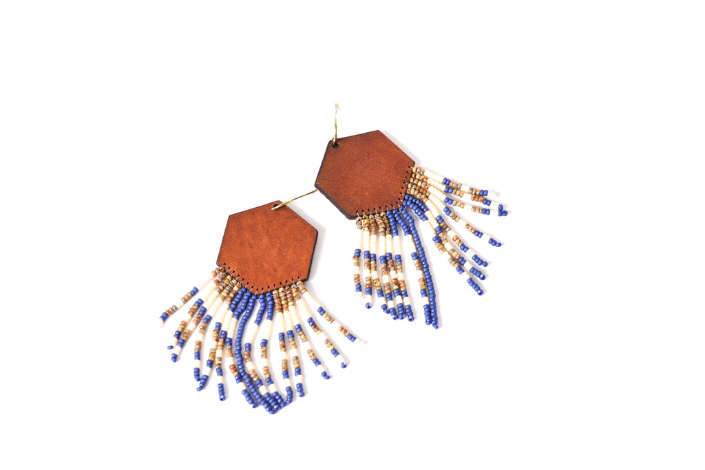 Leather+Beads Hex Diffuser Earrings