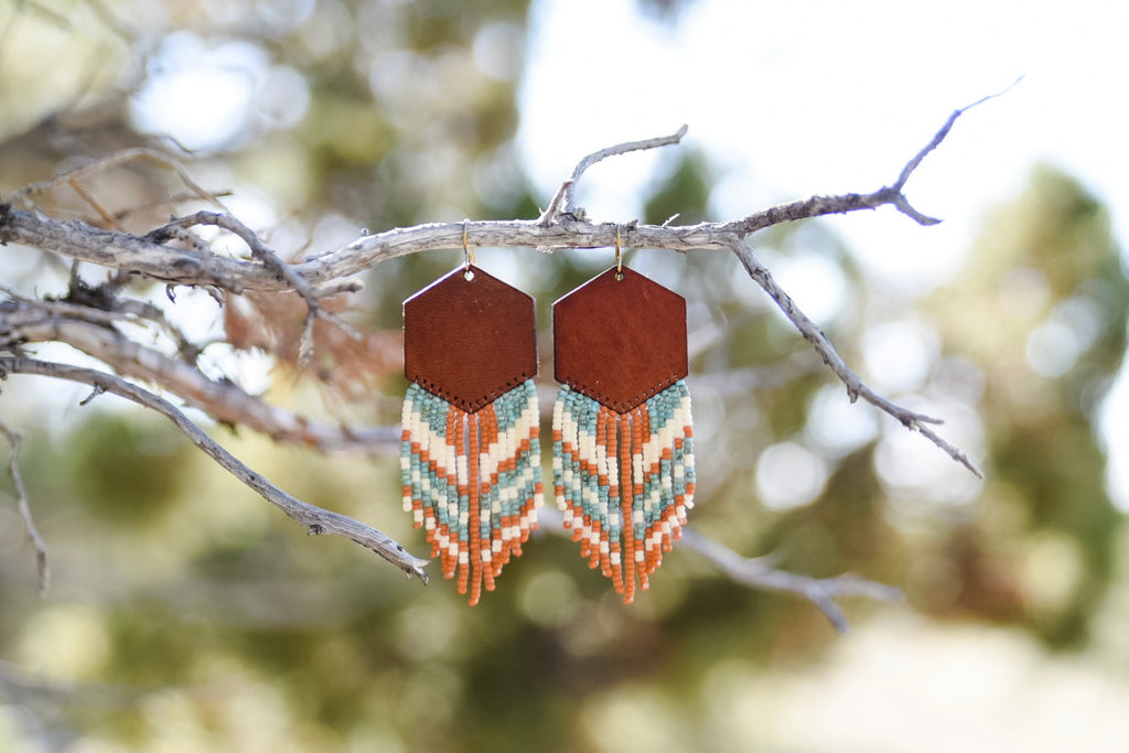 Leather+Beads Hex Diffuser Earrings