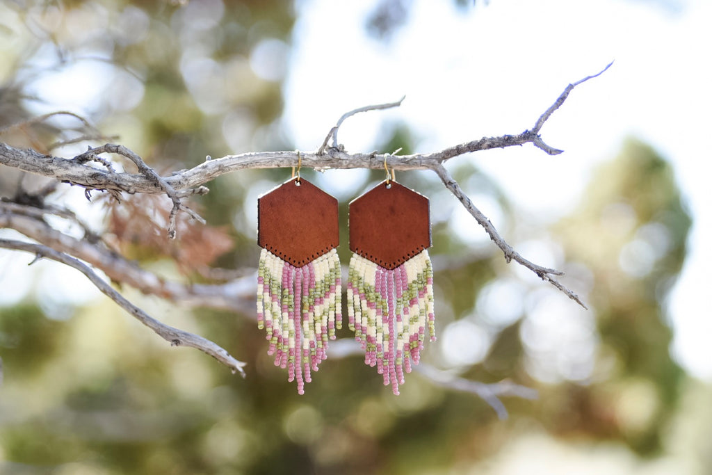 Leather+Beads Hex Diffuser Earrings