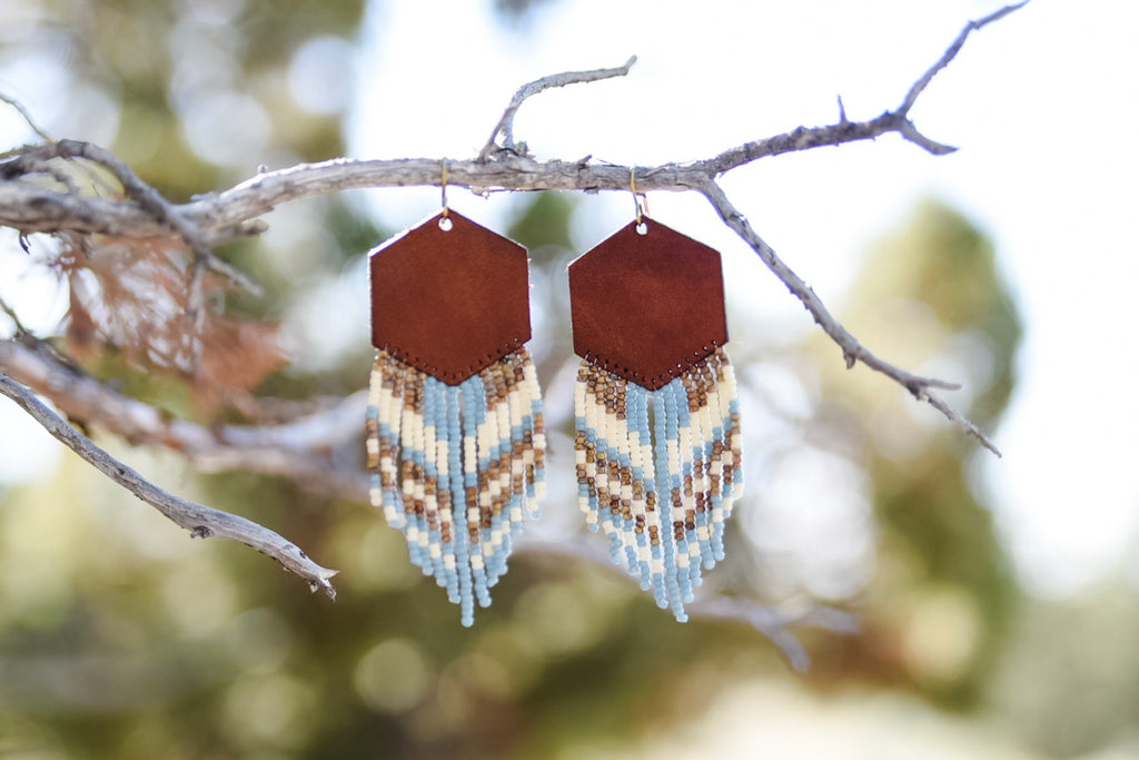 Leather+Beads Hex Diffuser Earrings