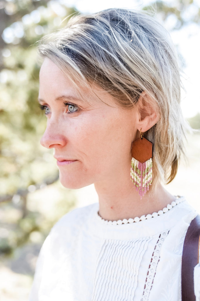 Leather+Beads Hex Diffuser Earrings