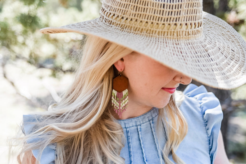 Leather+Beads Hex Diffuser Earrings