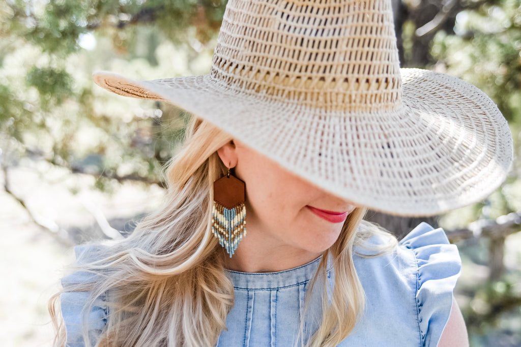 Leather+Beads Hex Diffuser Earrings
