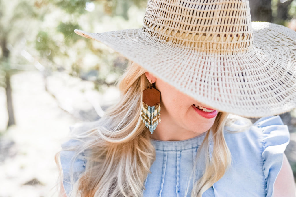 Leather+Beads Hex Diffuser Earrings
