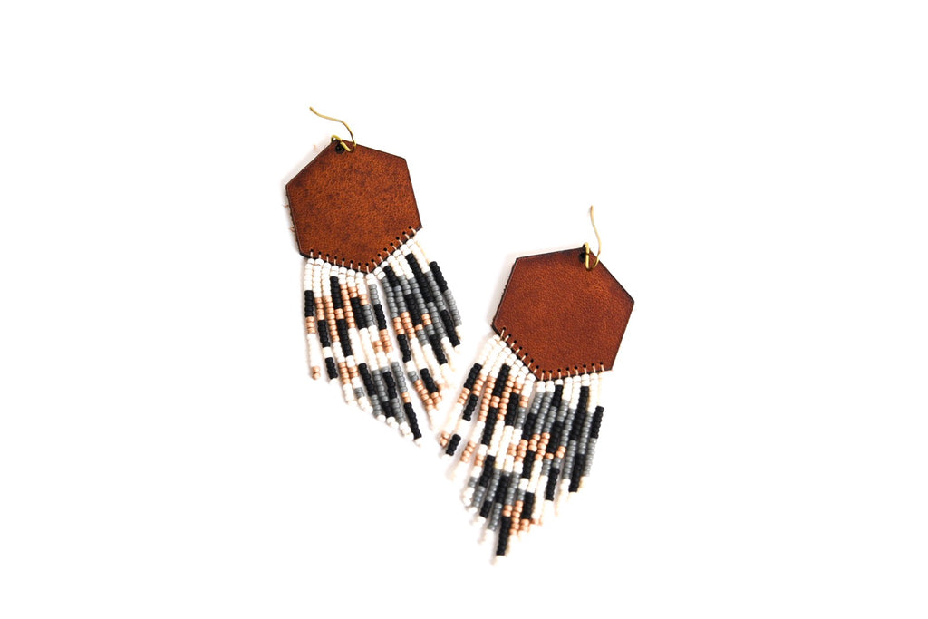 Leather+Beads Hex Diffuser Earrings