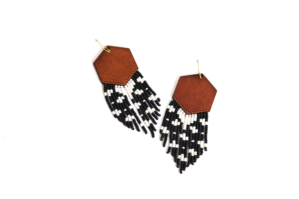 Leather+Beads Hex Diffuser Earrings