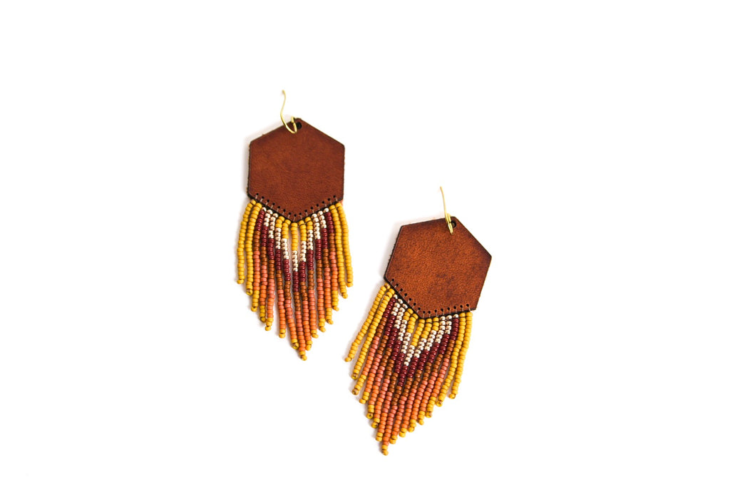 Leather+Beads Hex Diffuser Earrings