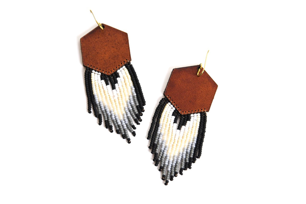 Leather+Beads Hex Diffuser Earrings