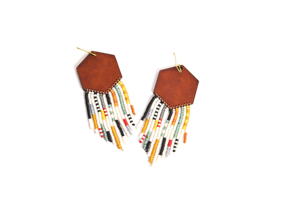 Leather+Beads Hex Diffuser Earrings